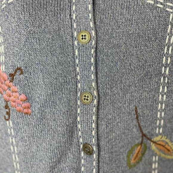 ALFRED DUNNER Blue Button Sweater Womens (L) Cotton Beaded Embroidered‎ Floral - Picture 8 of 8